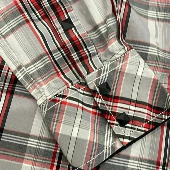 [M] Rock & Roll Cowboy Men's  Long Sleeve Red Plaid Western Snap Button Up Shirt - Picture 4 of 11